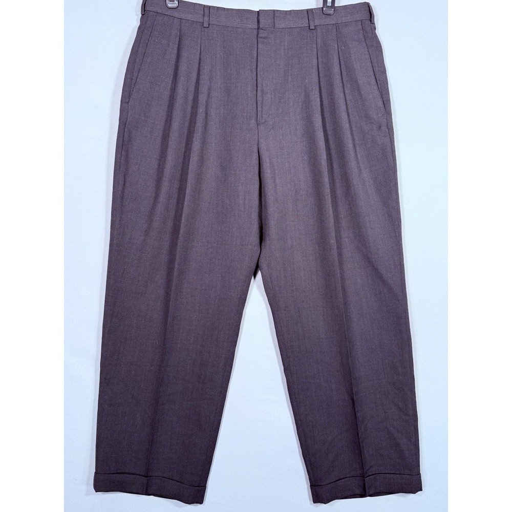 Slates Men's Tag- 38x30 Dress Pants with Cuffs Black Worsted Wool Blend‎ Pleated